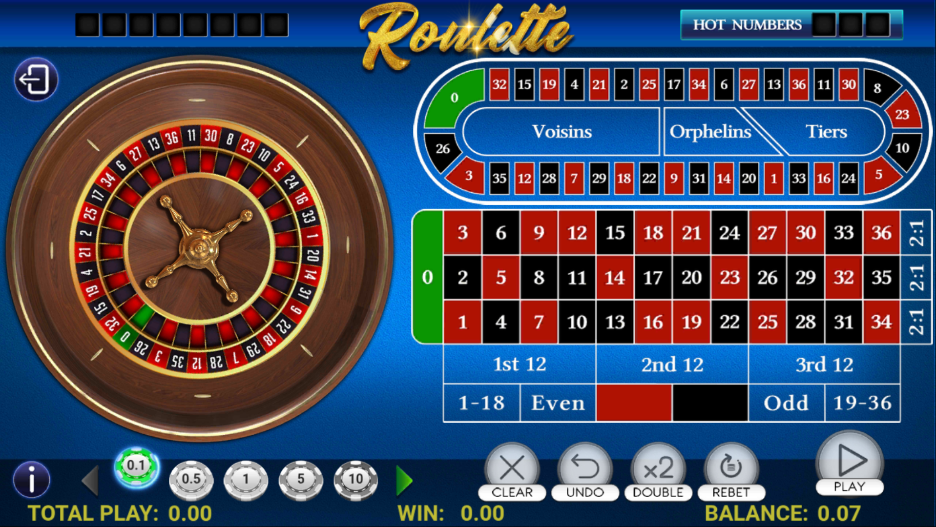 Classic Roulette Table Game Layout